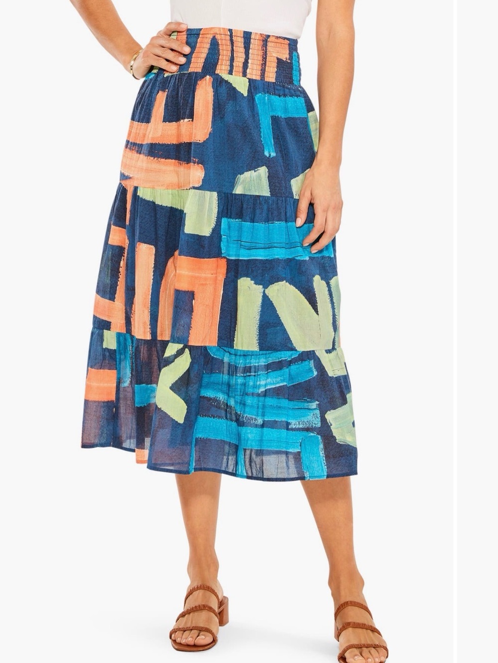 NIC+ZOE Love Art Joy Smocked Midi Skirt